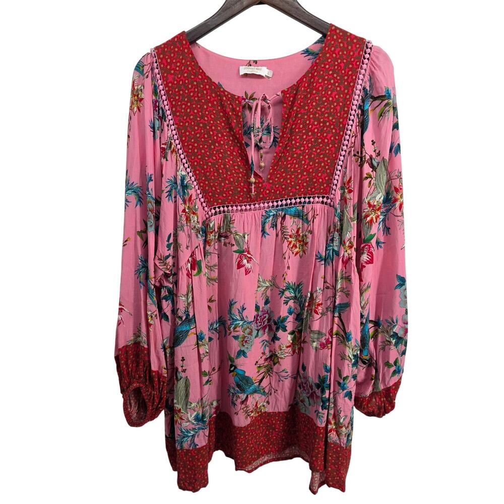 Johnny Was Malakye Long-Sleeve Cover Up Dress Floral Pink Size XL